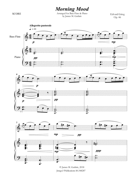 Grieg: Morning Mood from Peer Gynt Suite for Bass Flute & Piano image number null