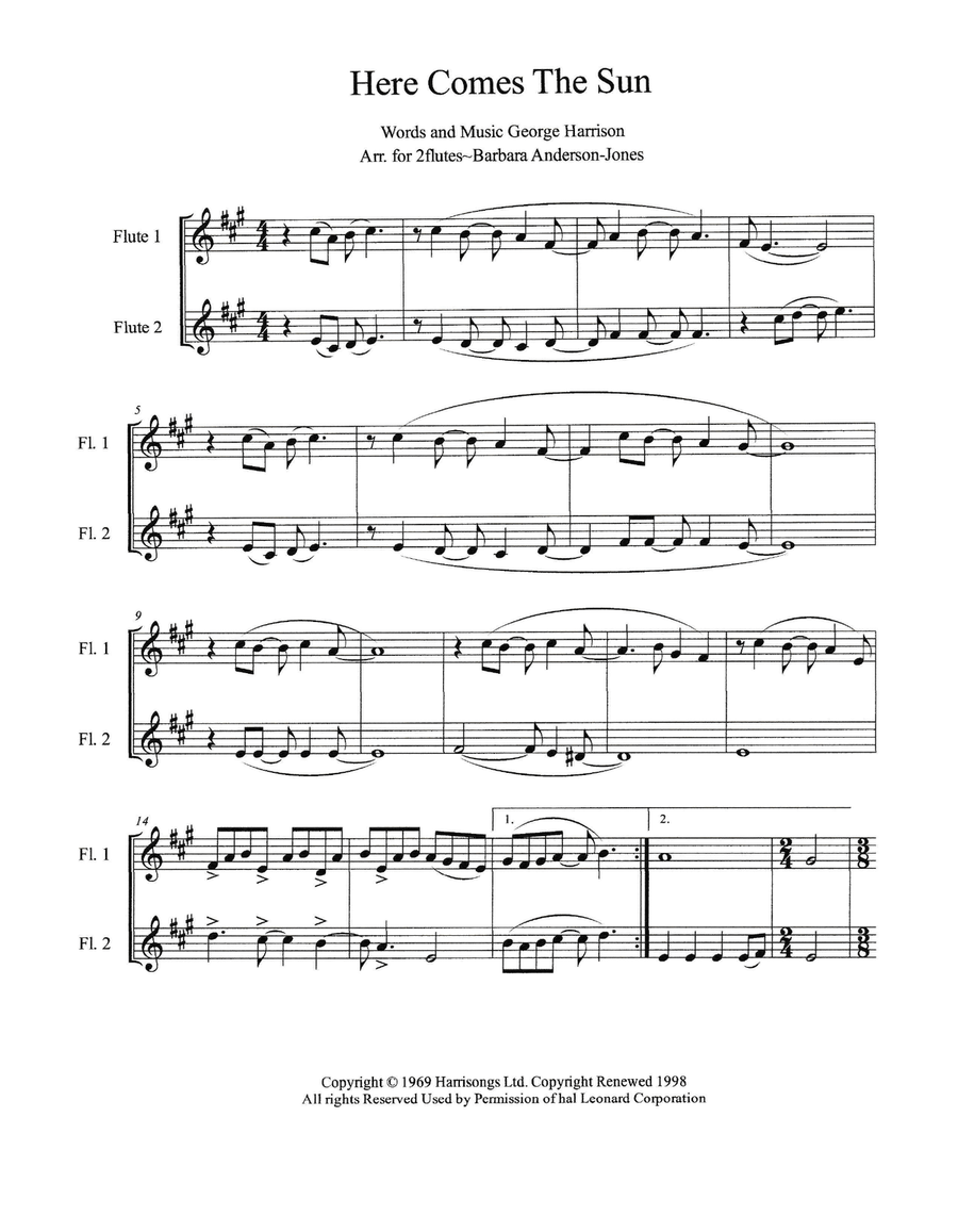 Here Comes The Sun Here Comes The Sun Flute Duet scores gallery preview page 2