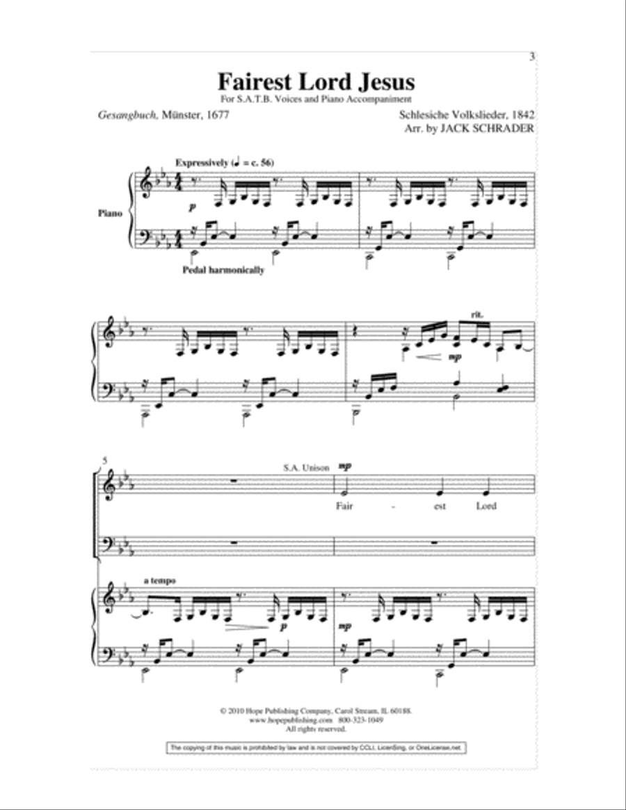 Fairest Lord Jesus 4-Part scores gallery preview page 3