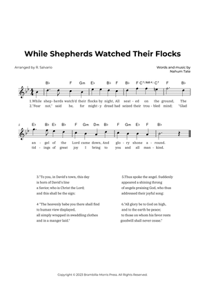 While Shepherds Watched Their Flocks (Key of B-Flat Major)