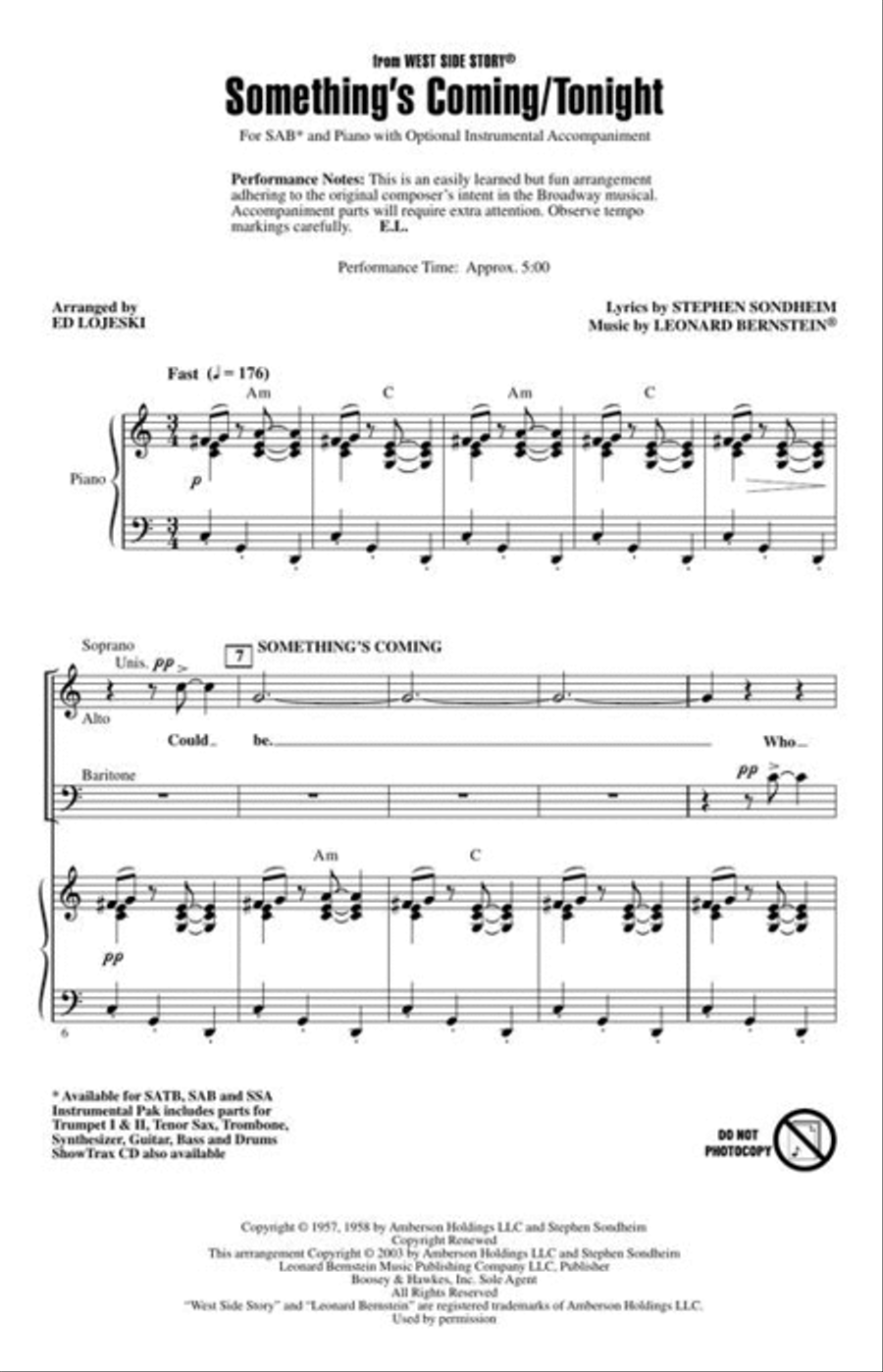 Something's Coming/Tonight (from West Side Story) 3-Part scores gallery preview page 3