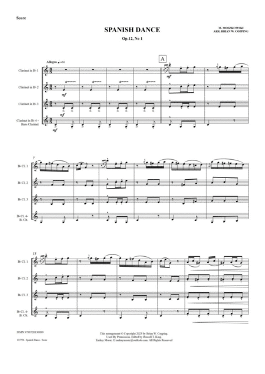 SPANISH DANCE OP 12, NO1 – CLARINET QUARTET Clarinet Quartet scores gallery preview page 2