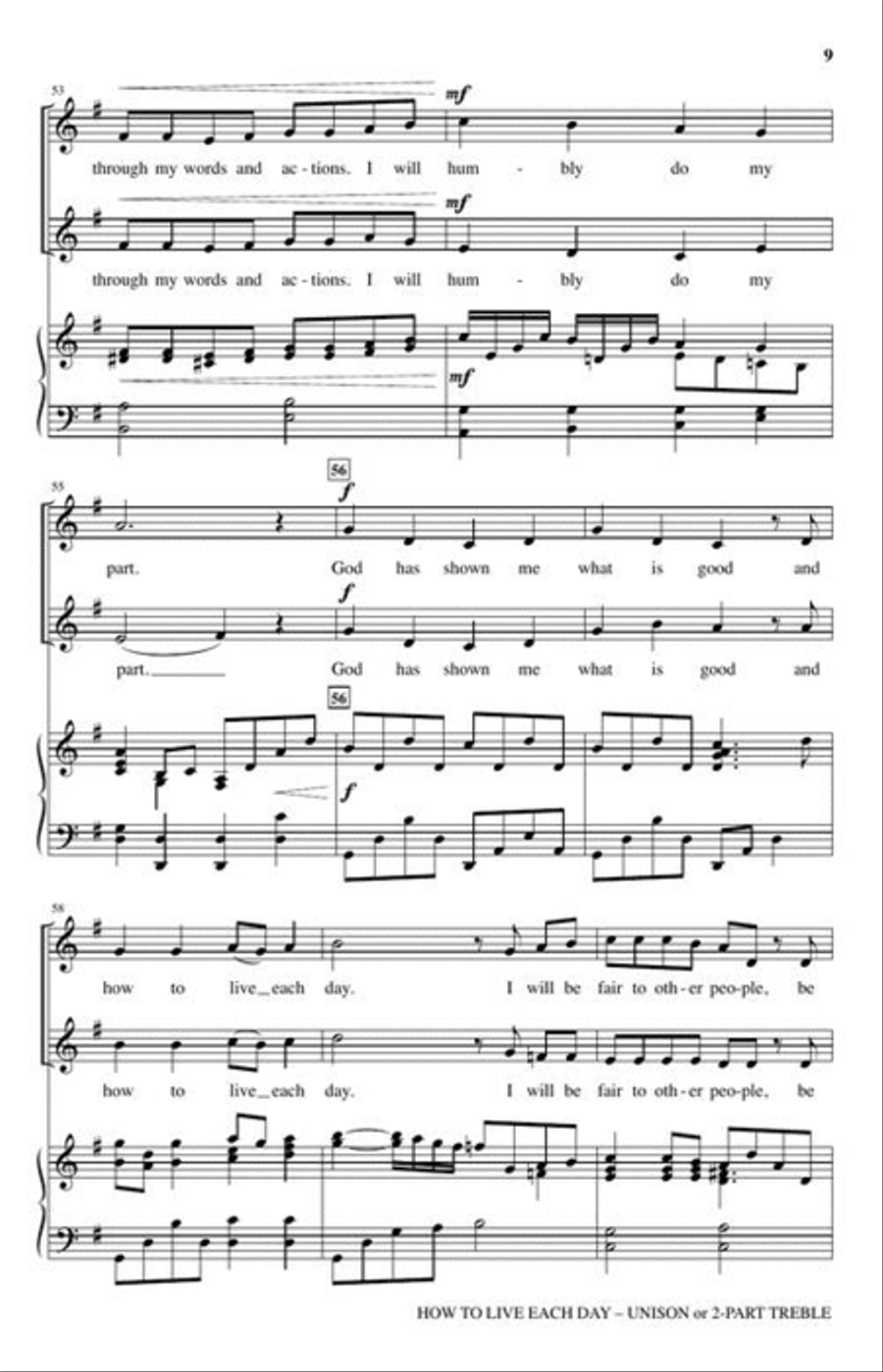 How to Live Each Day Unison Choir scores gallery preview page 6