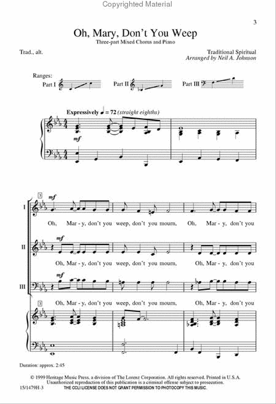 Oh, Mary Don't You Weep 3-Part scores gallery preview page 2