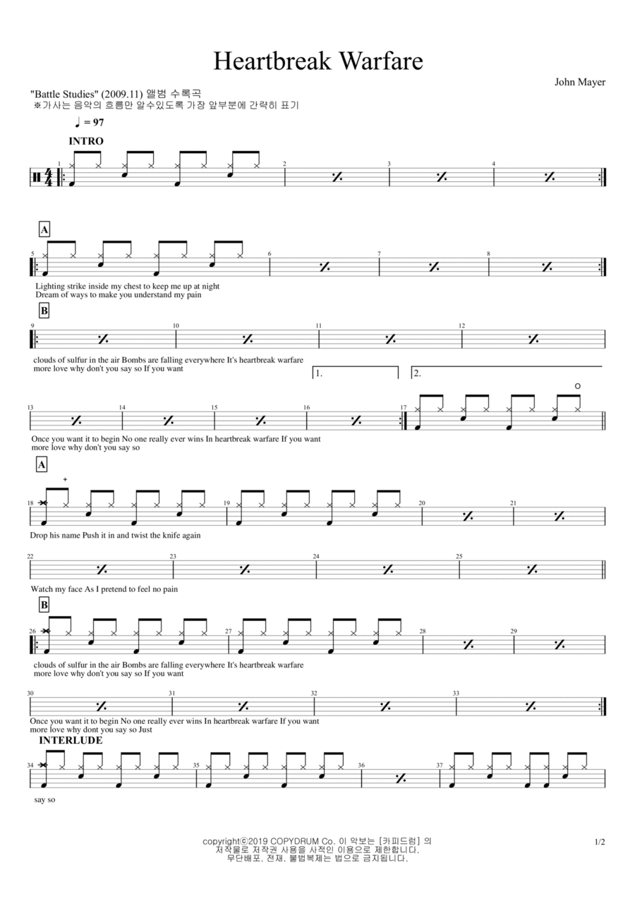 Heartbreak Warfare Drum Set scores gallery preview page 1