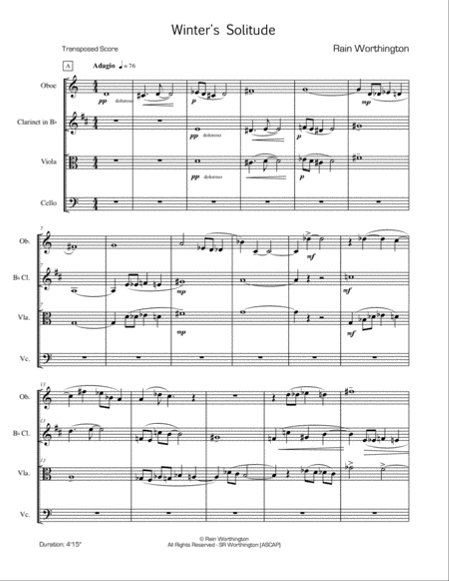 Winter's Solitude - for ob, cl, vla & vc Small Ensemble scores gallery preview page 2