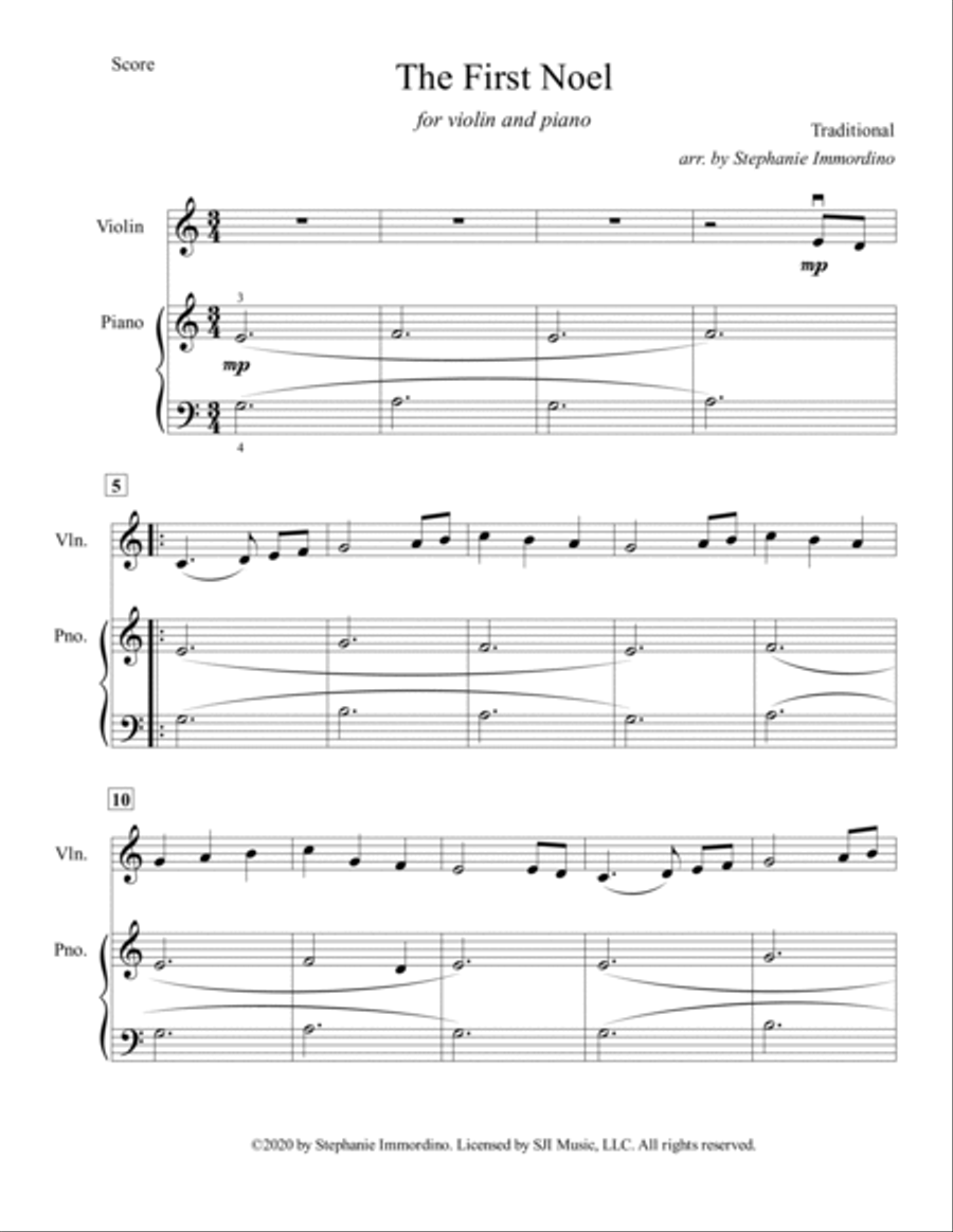 The First Noel, for Violin and Easy Piano Violin Solo scores gallery preview page 2