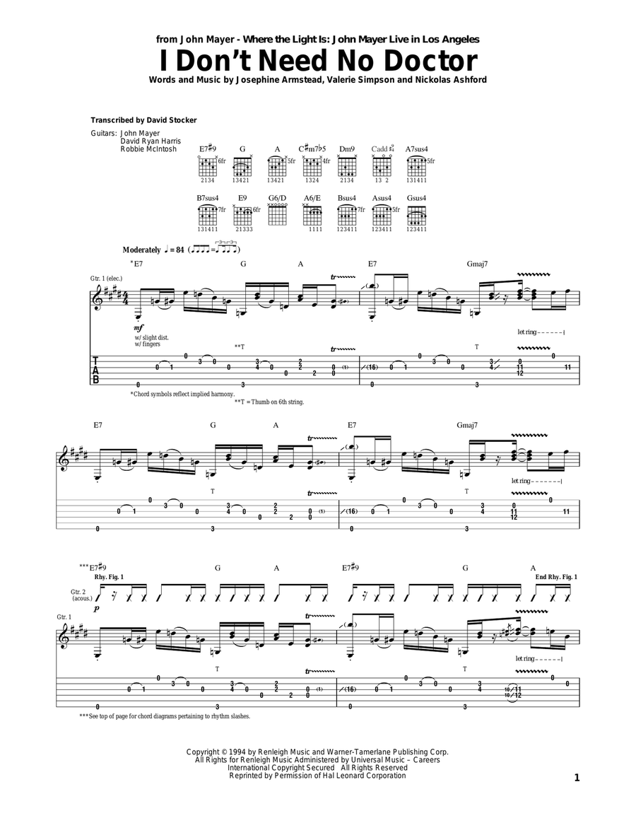 I Don't Need No Doctor Acoustic Guitar scores gallery preview page 1