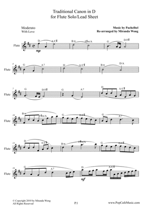 Book cover for Traditional Canon in D - Flute Solo / Lead Sheet