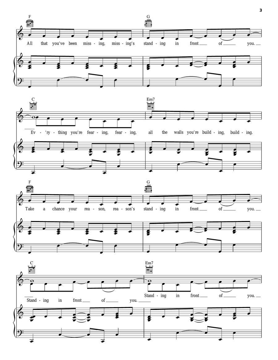 Standing In Front Of You Piano, Vocal, Guitar scores gallery preview page 3