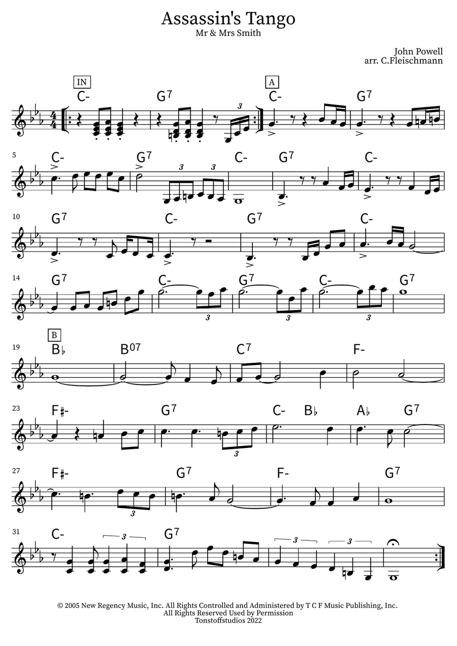 Assassin's Tango Piano scores gallery preview page 1
