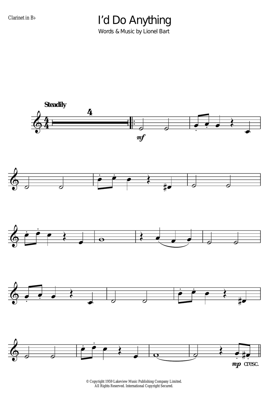 I'd Do Anything (from Oliver!) Clarinet Solo scores gallery preview page 1