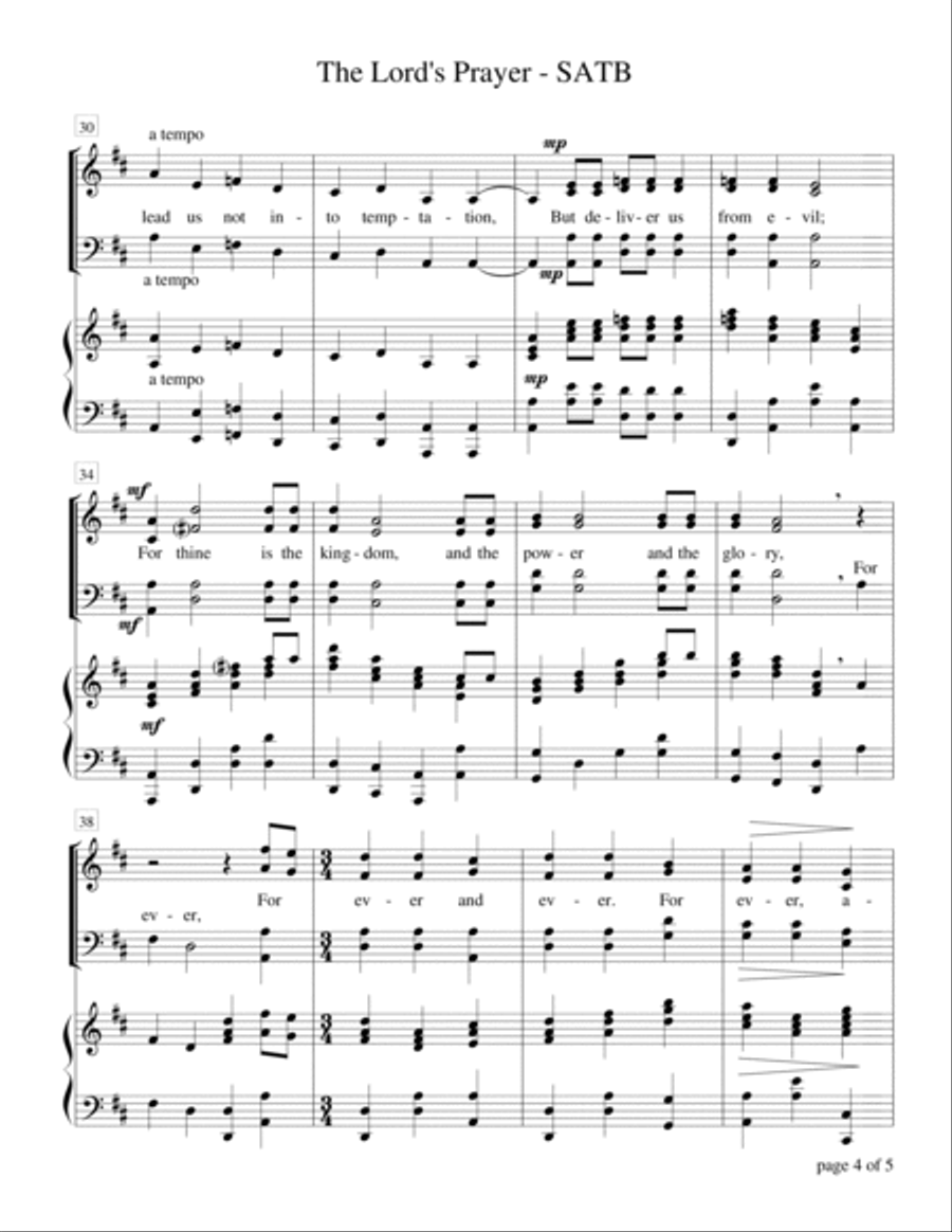 The Lord's Prayer (for SATB a cappella quartet with optional piano accompaniment) 4-Part scores gallery preview page 6