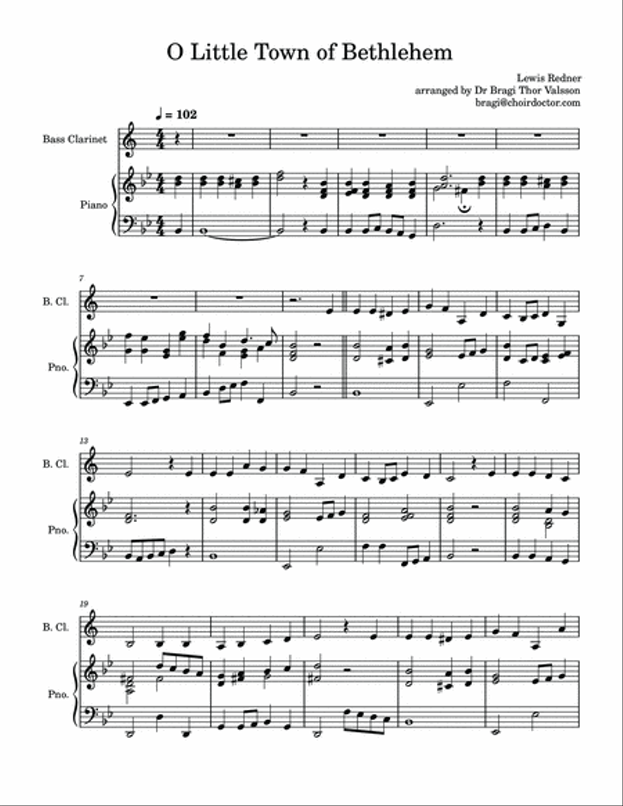 O Little Town of Bethlehem - Bass Clarinet with Piano accompaniment Bass Clarinet scores gallery preview page 2