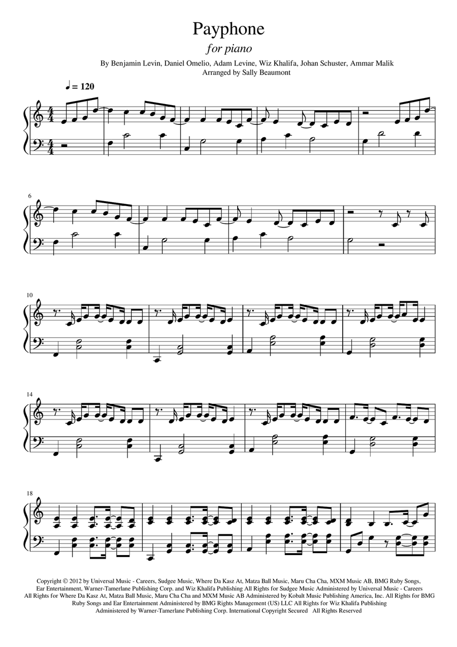 Payphone Piano Solo scores gallery preview page 1
