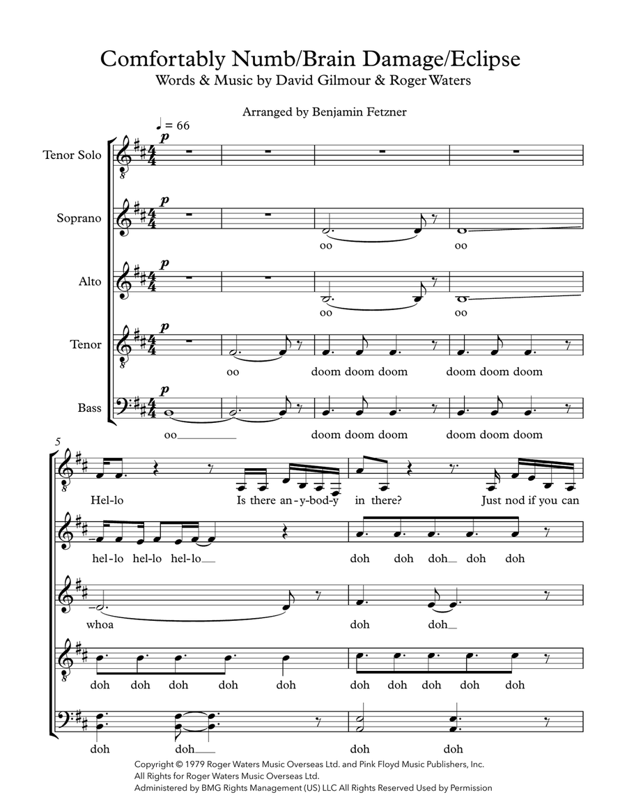 Comfortably Numb 4-Part scores gallery preview page 1