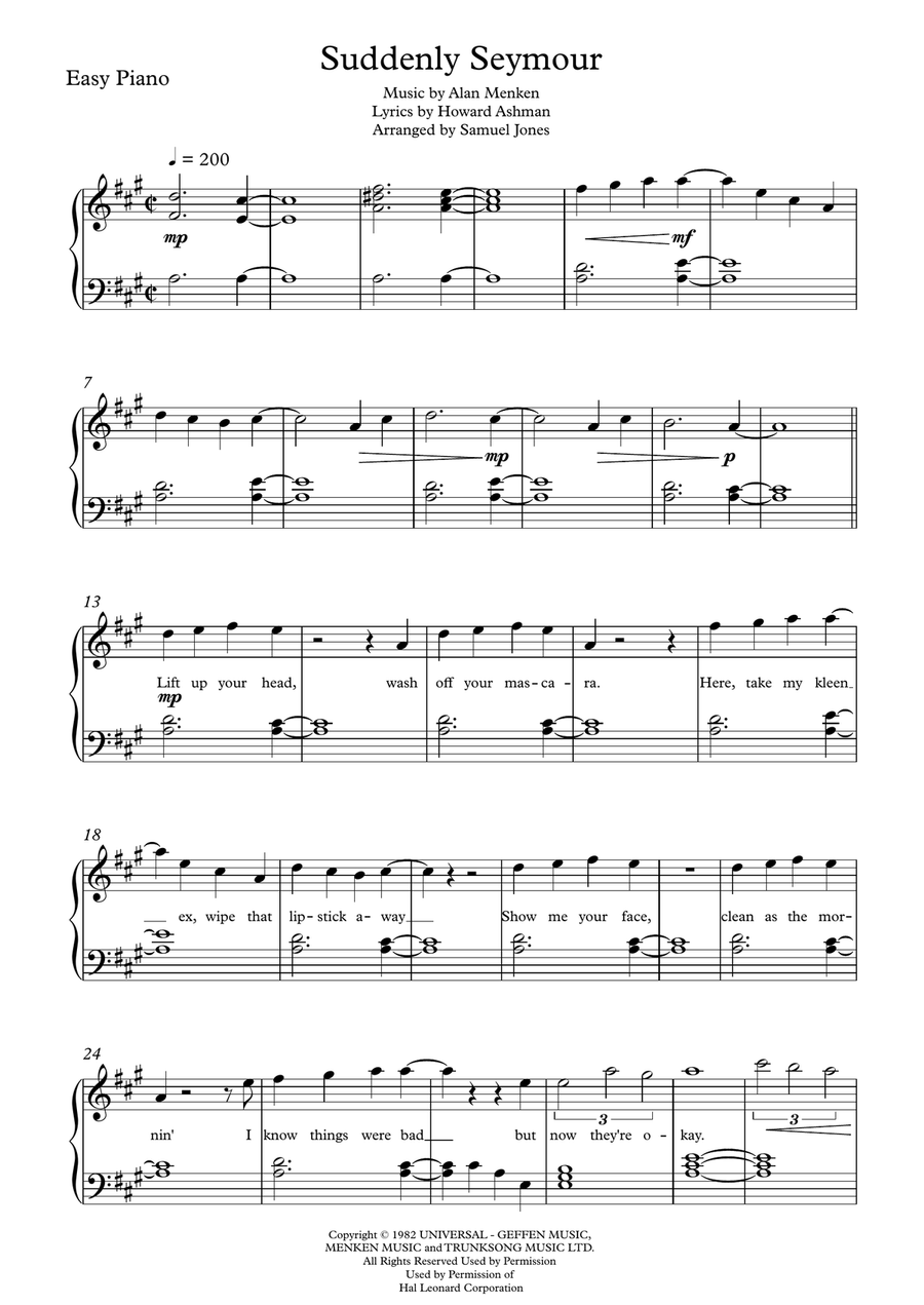 Suddenly Seymour Easy Piano scores gallery preview page 1