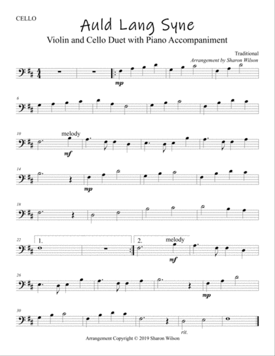 Auld Lang Syne (Easy Violin and Cello Duet with Piano Accompaniment) Piano Trio scores gallery preview page 3