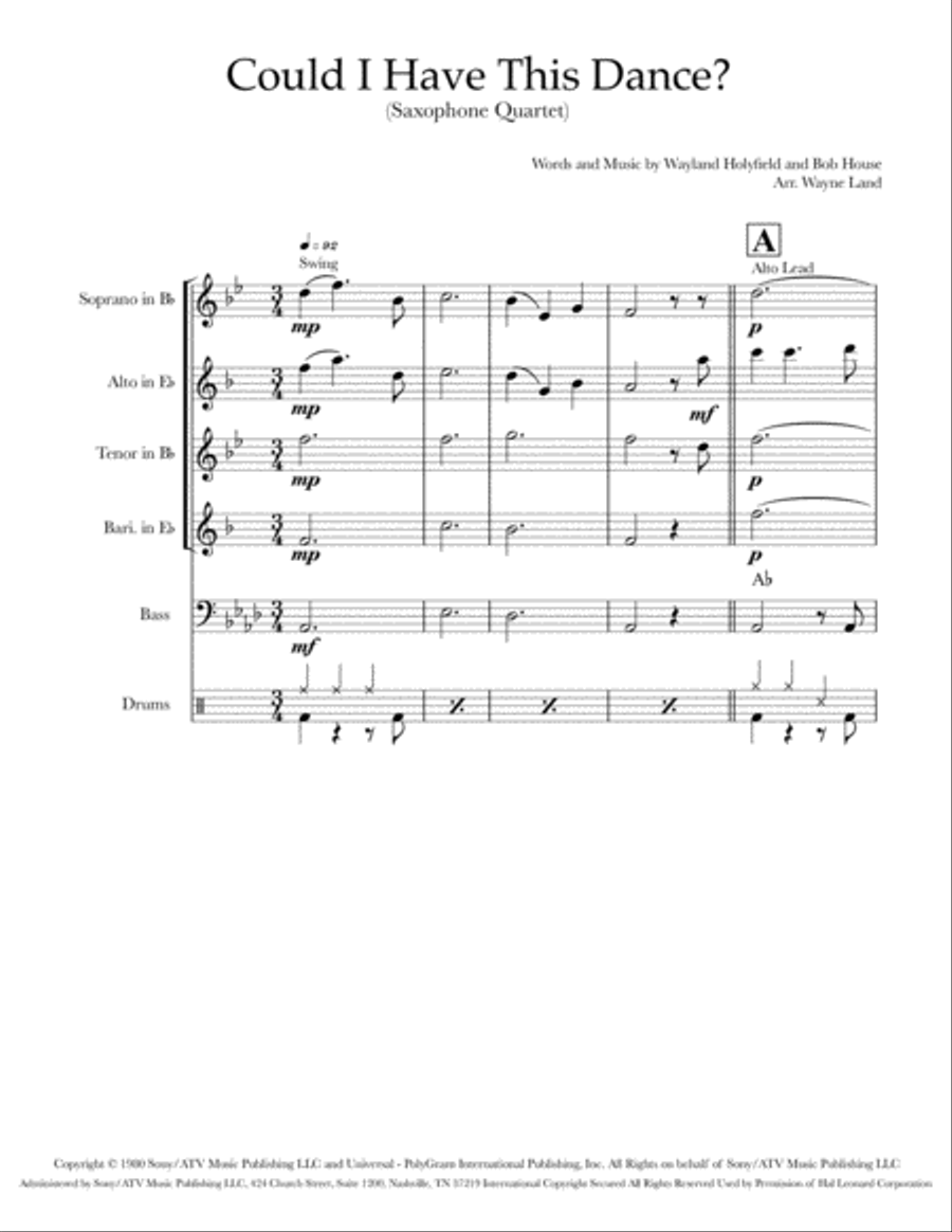 Could I Have This Dance Saxophone Quartet scores gallery preview page 2
