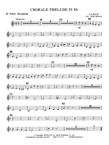 Chorale Prelude in E-Flat: B-flat Tenor Saxophone