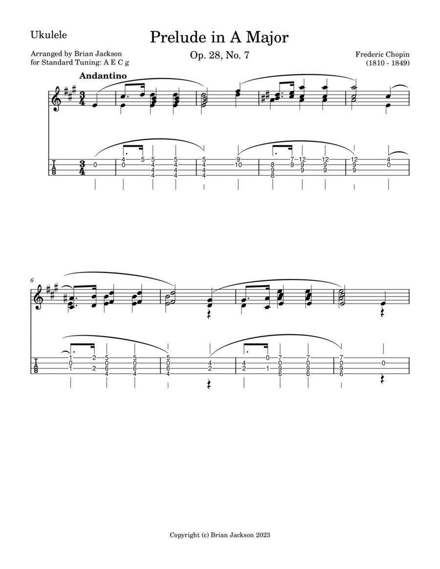 Prelude in A Major Ukulele scores gallery preview page 1