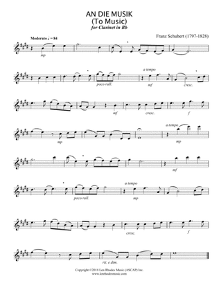 Franz Schubert - "An Die Musik" for solo Clarinet