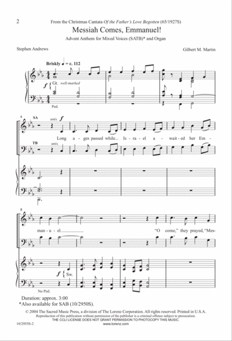 Messiah Comes, Emmanuel! Messiah Comes, Emmanuel! 4-Part scores gallery preview page 2