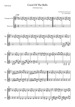 Carol Of The Bells (Christmas Song) for Trumpet in Bb & Horn in F Duo (D Minor)