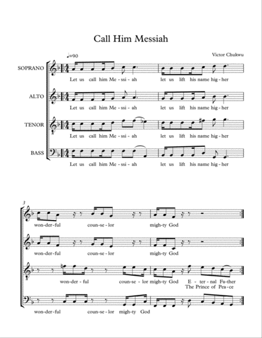 Call Him Messiah 4-Part scores gallery preview page 1