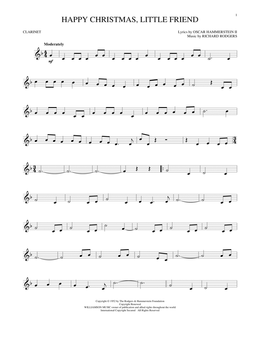 Happy Christmas, Little Friend Clarinet Solo scores gallery preview page 1