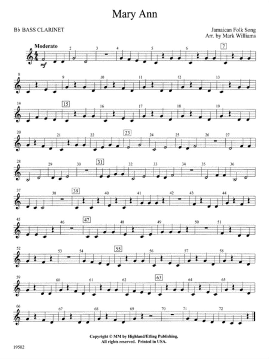 Mary Ann: B-flat Bass Clarinet Concert Band scores gallery preview page 1