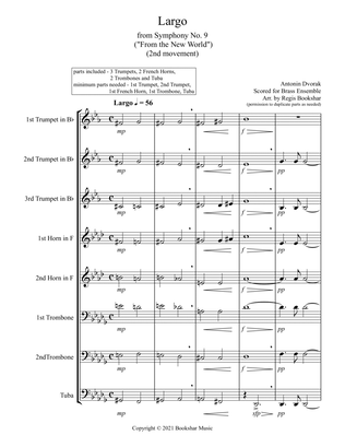 Largo (from "Symphony No. 9") ("From the New World") (Db) (Brass Ensemble - Trps, Hrns, Trbs, Tubas)