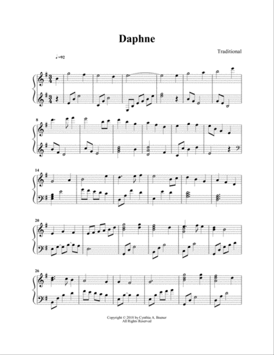 Daphne (When Daphne from fair Phoebus did Fly) Harp scores gallery preview page 1