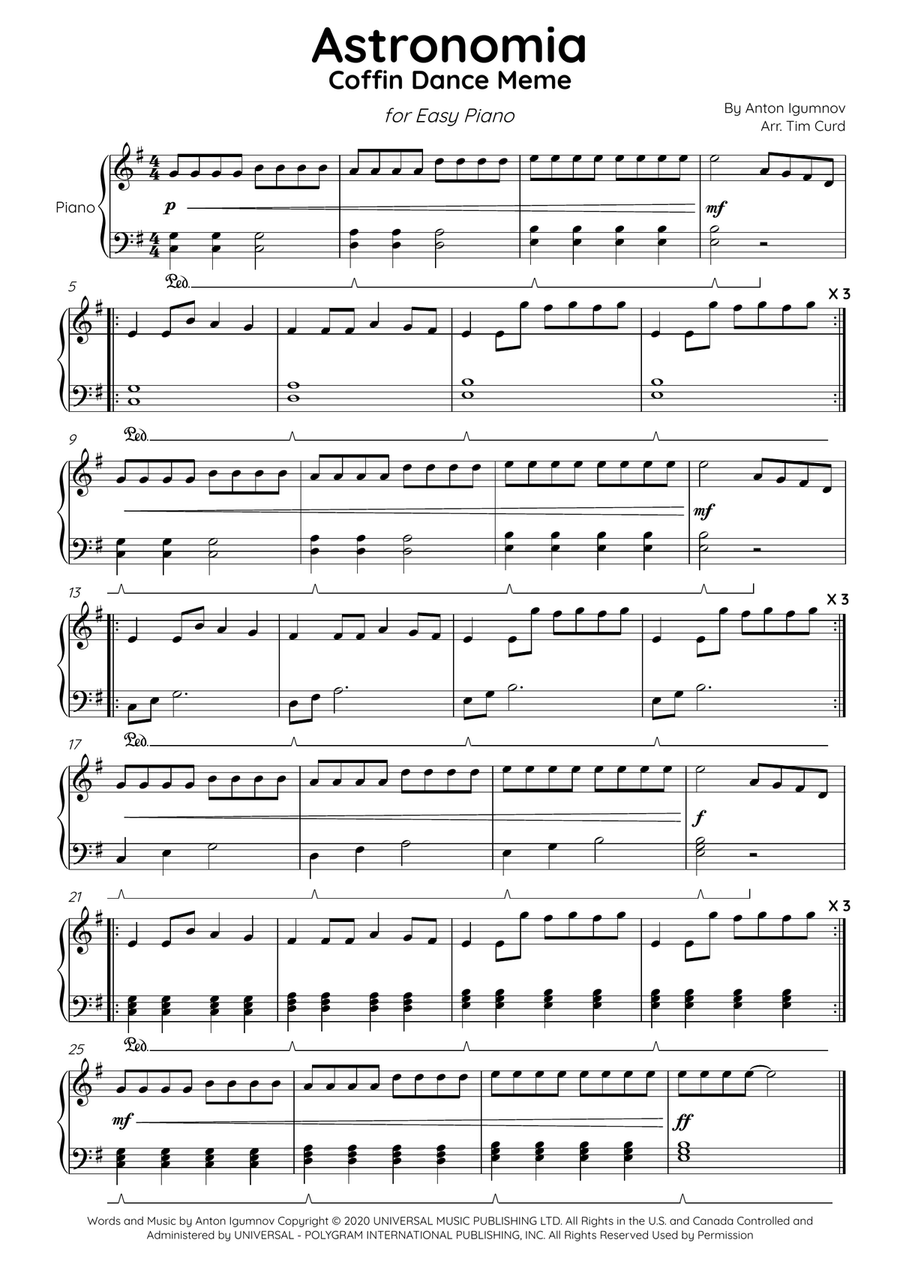 Astronomia Easy Piano scores gallery preview page 1