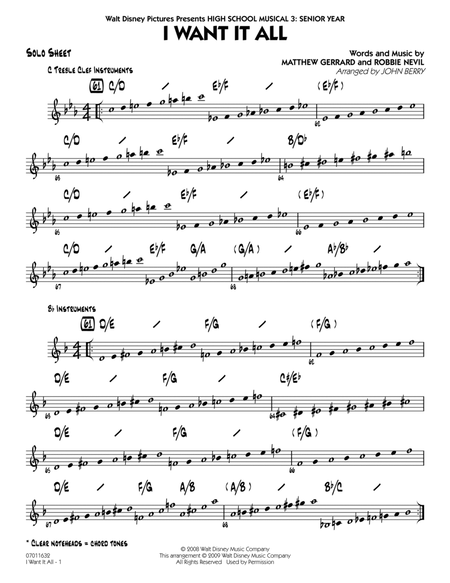 I Want It All (from "High School Musical 3") - Solo Sheet