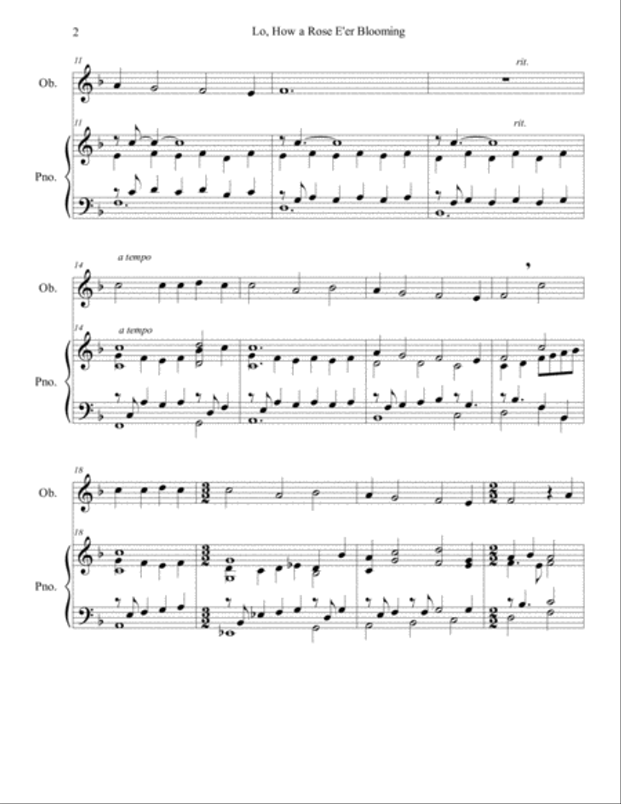 Lo, How a Rose E'er Blooming (oboe/piano), arr. Brenda Portman Piano scores gallery preview page 2