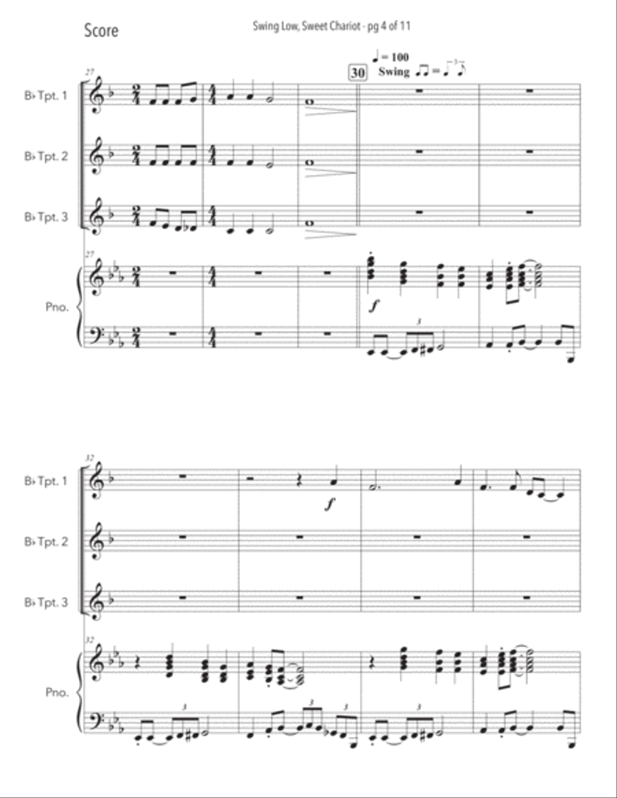 Swing Low, Sweet Chariot - Trumpet Trio with Piano Accompaniment Trumpet Trio scores gallery preview page 5