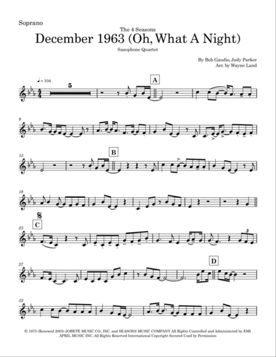 December 1963 (oh, What A Night) Saxophone Quartet scores gallery preview page 6