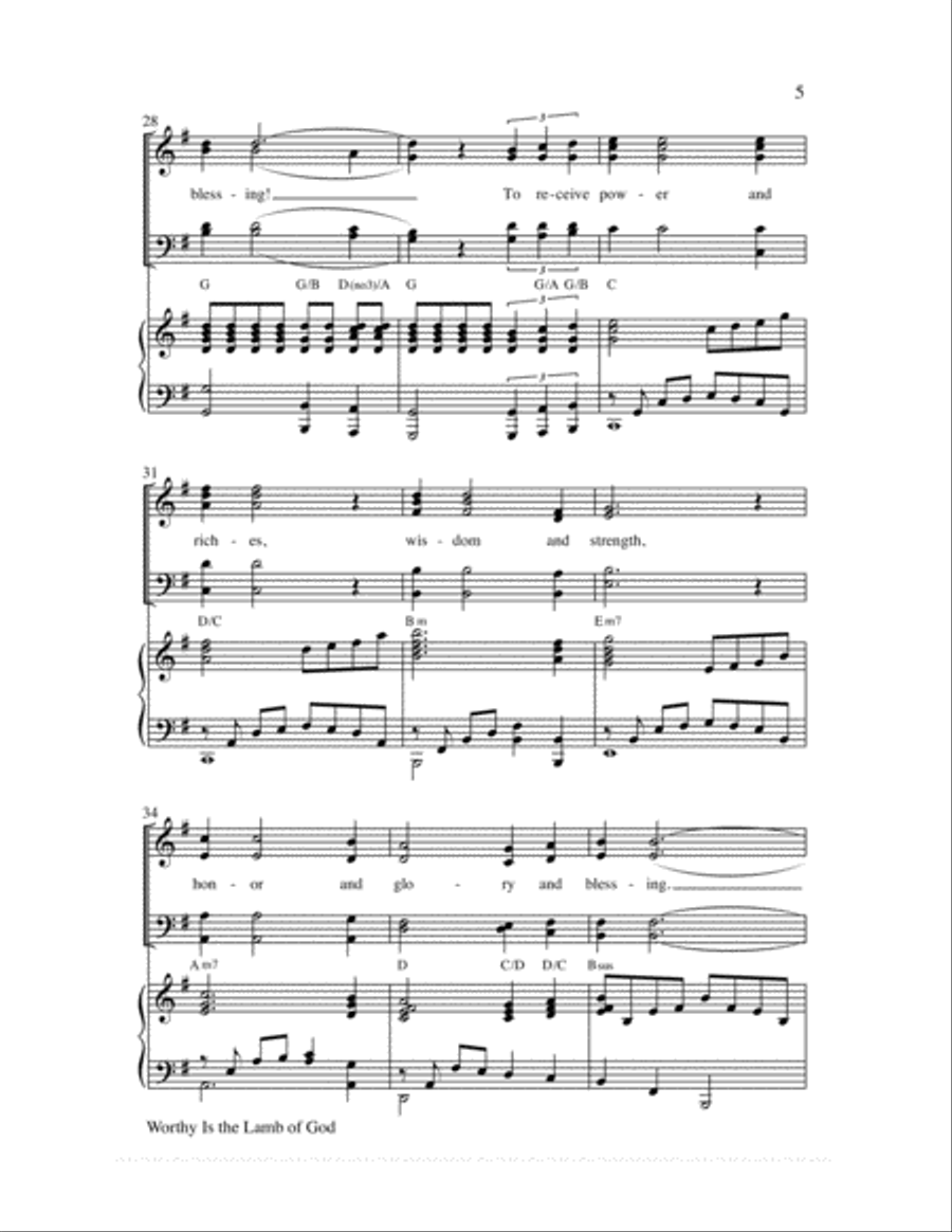 Worthy Is the Lamb of God (Revelation 5:12) 4-Part scores gallery preview page 6
