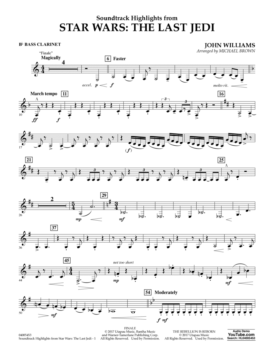 Soundtrack Highlights from Star Wars: The Last Jedi - Bb Bass Clarinet Bass Clarinet scores gallery preview page 1