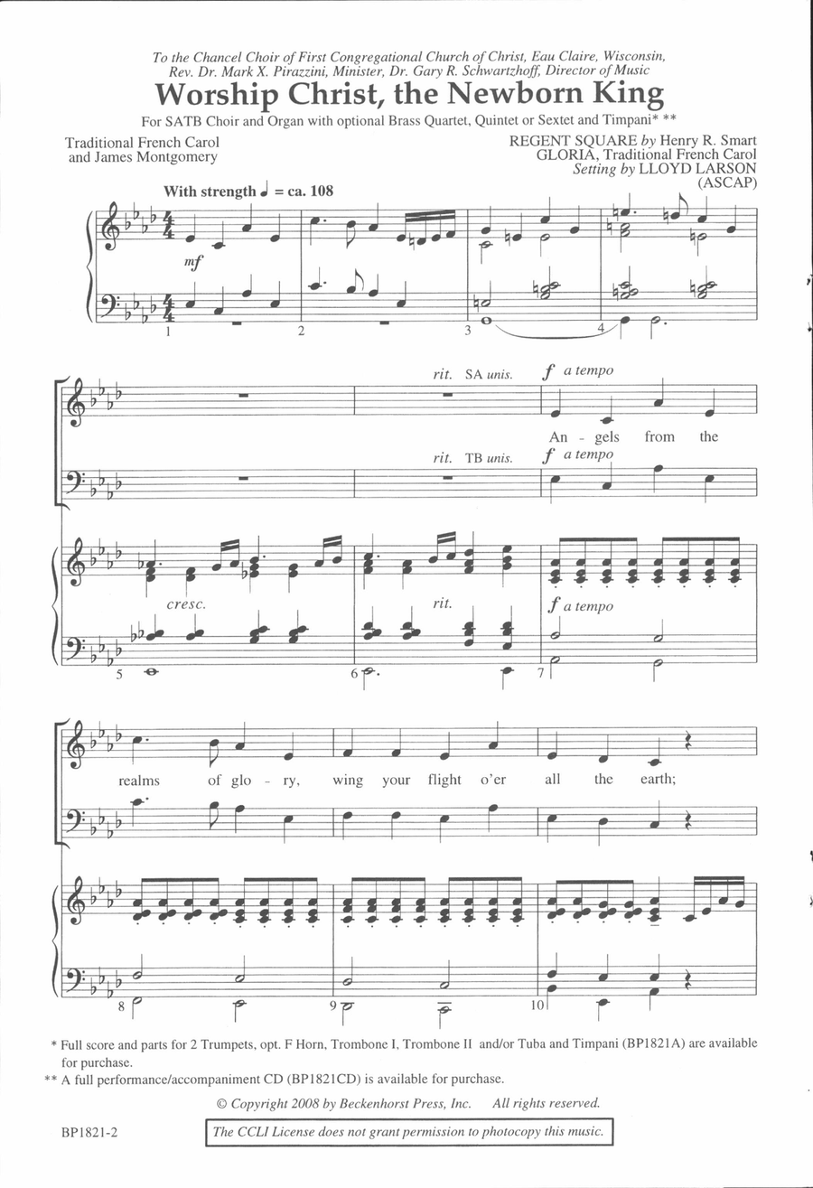 Worship Christ, the Newborn King 4-Part scores gallery preview page 2