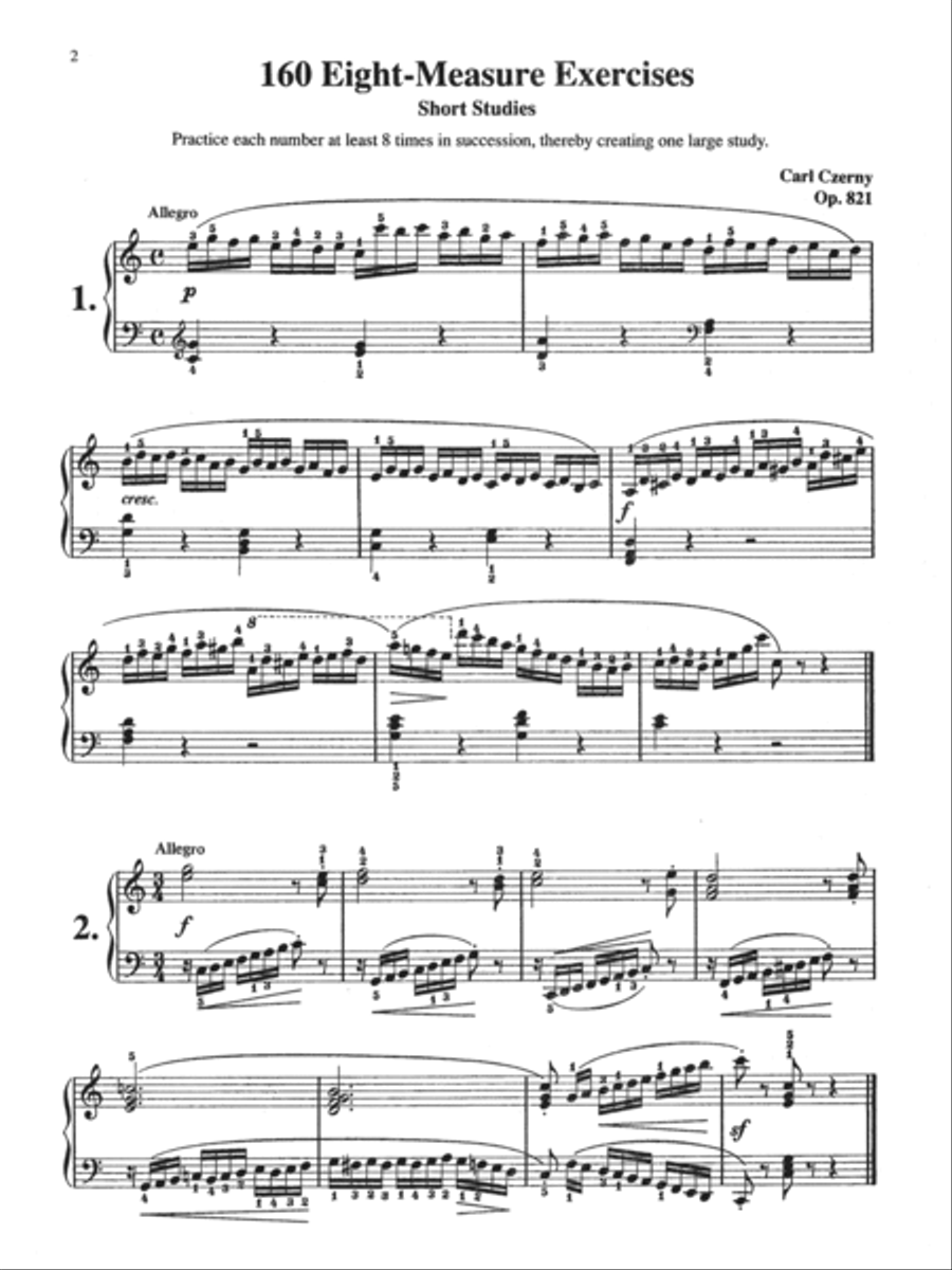 Czerny -- 160 8-Measure Exercises, Op. 821 Piano Method scores gallery preview page 2