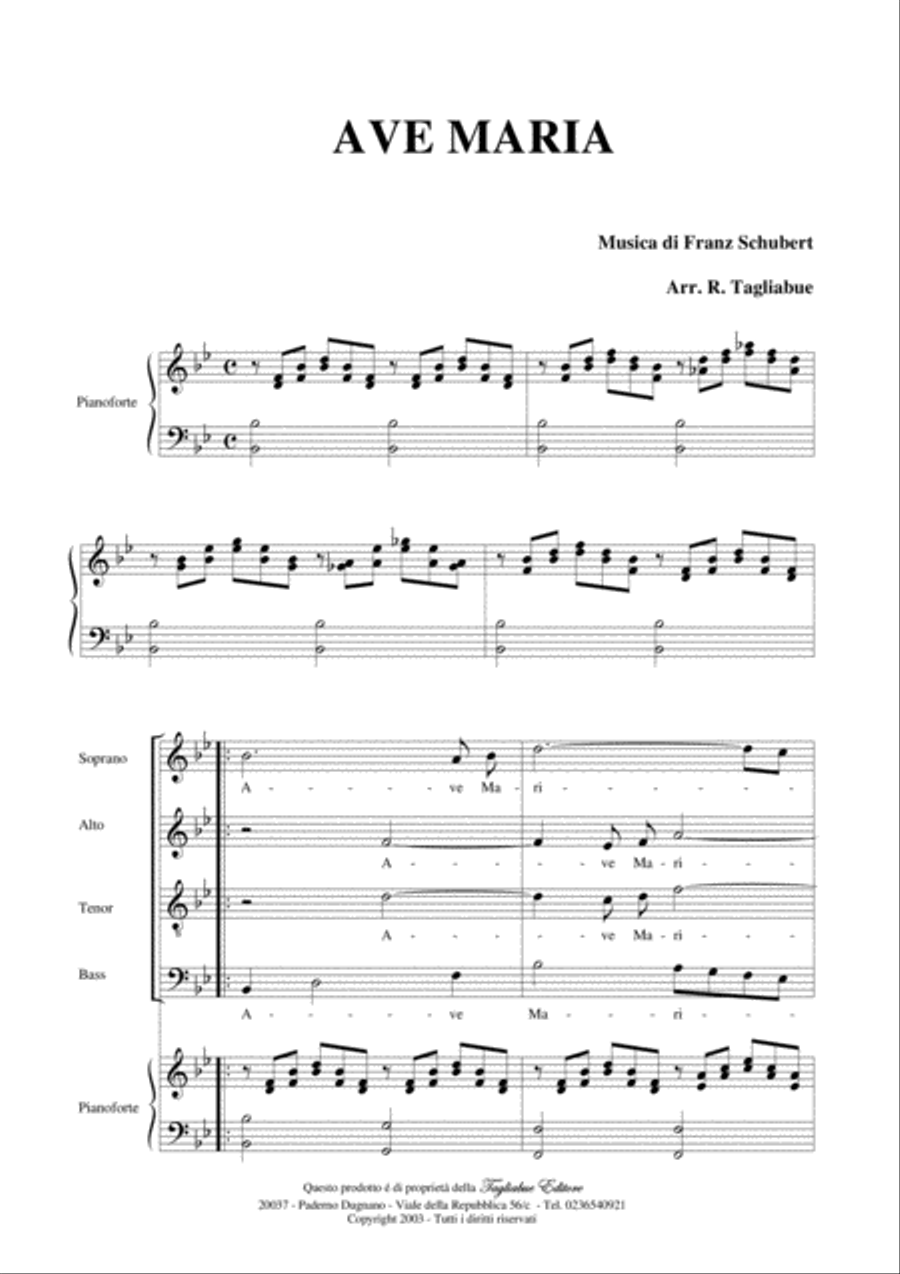 AVE MARIA by F. Schubert - Arr. for SATB Choir and Piano - Latin Lyrics 4-Part scores gallery preview page 2
