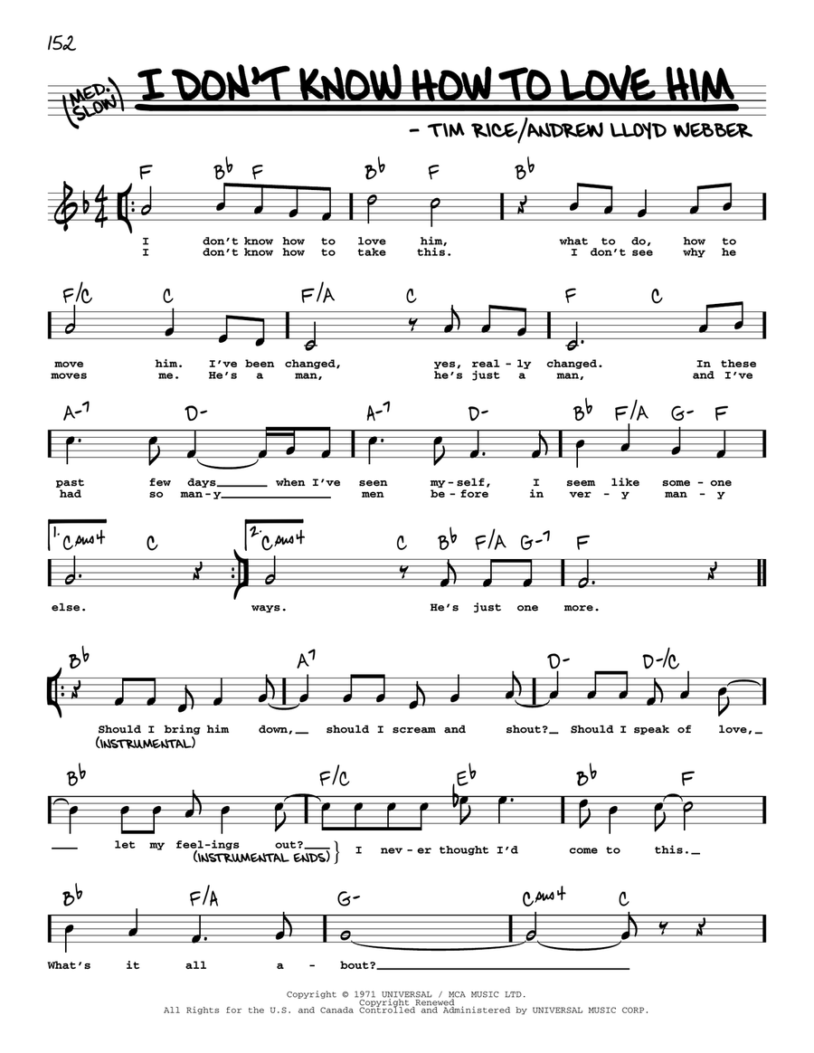 I Don't Know How To Love Him (from Jesus Christ Superstar) (High Voice) High Voice scores gallery preview page 1