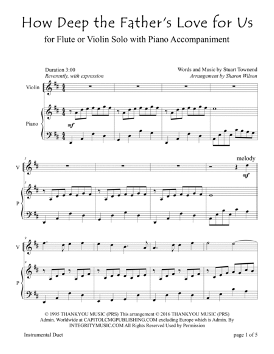 How Deep The Father's Love For Us Violin Solo scores gallery preview page 5