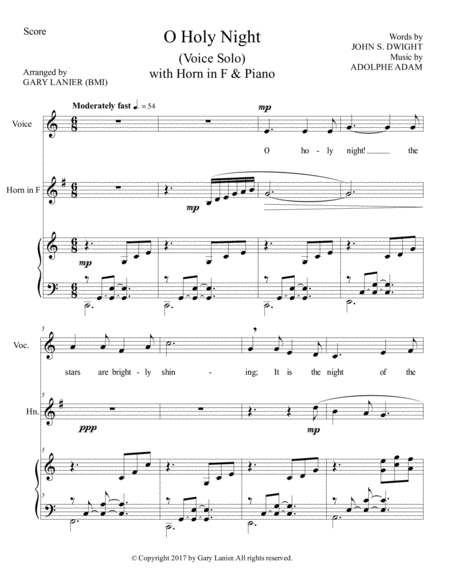 O HOLY NIGHT (Voice Solo with Horn in F & Piano - Score & Parts included) image number null