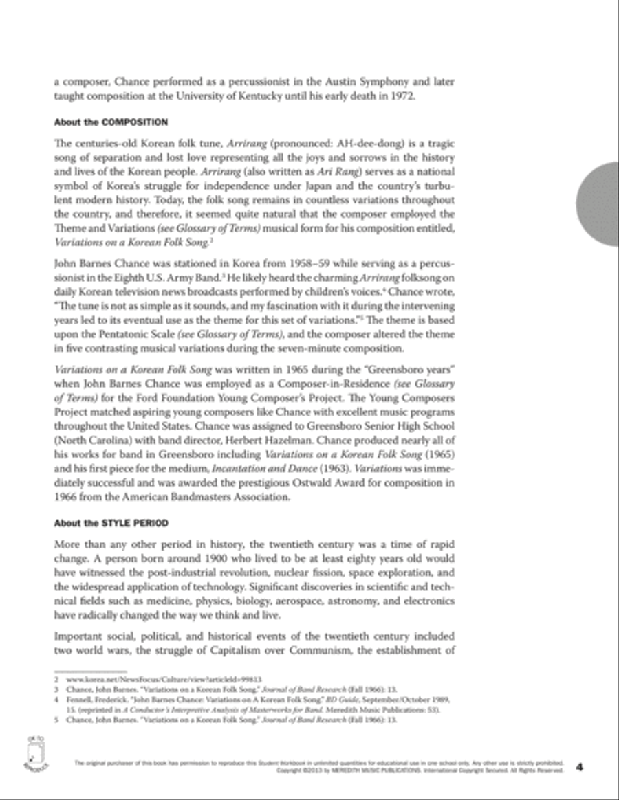 Guides to Band Masterworks, Vol. 3 - Student Workbook - Variations on a Korean Folk Song Activity Books scores gallery preview page 4