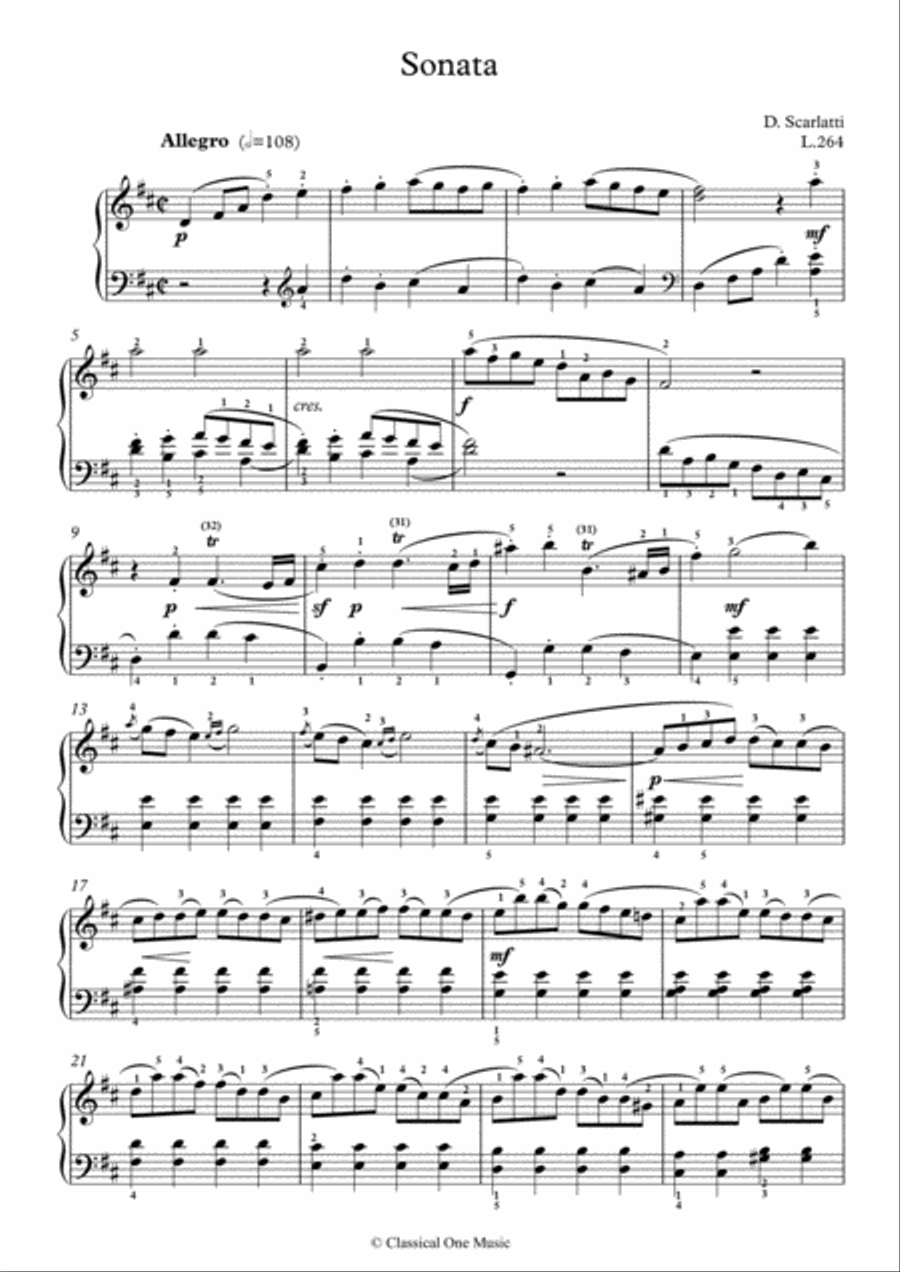 Scarlatti-Sonata in D-Major L.264 K.312(piano) Piano Solo scores gallery preview page 2