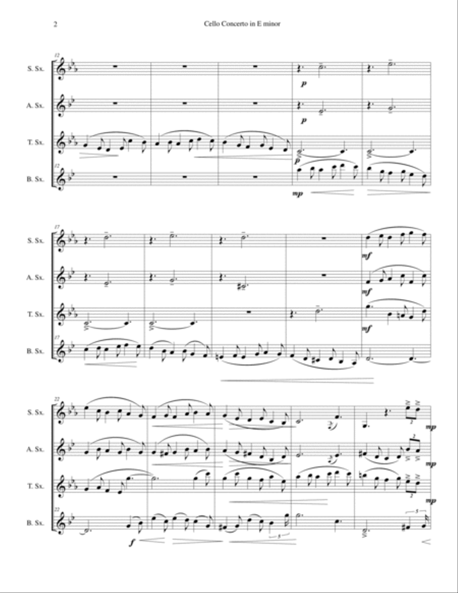 Elgar - Cello Concerto - Saxophone Quartet Woodwind Quartet scores gallery preview page 2