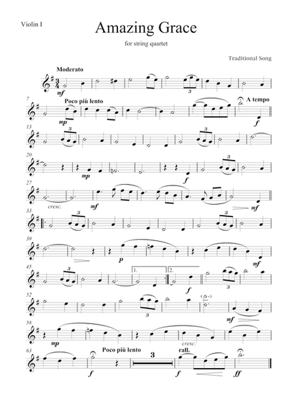 Amazing Grace (parts) arrangement for string quartet or string orchestra